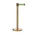 Montour Line Retractable Belt Rolling Stanchion, 2ft Sat.Brass Post  7.5ft Lt Grn ME530-SB-LGN-75